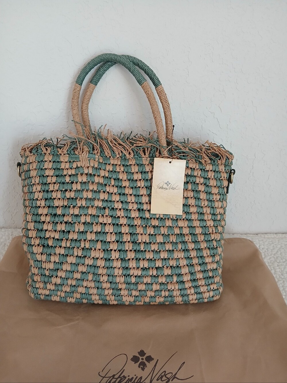 Patricia Nash Teal and Natural Woven Tote NWT